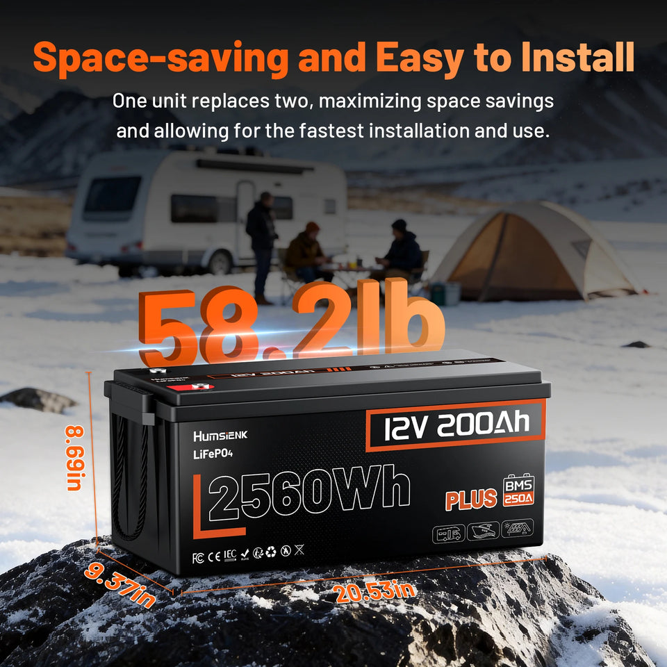 Humsienk 12V 200Ah LiFePO4 Battery, Built-in 250A BMS, 15000+ Deep Cycle, Low-Temp Protection, Rechargeable Lithium Battery for RV, Van, Golf Cart, Boat, Camper, Marine, Trolling Motor, Off-Grid, Solar Energy Storage, 5-Year Warranty