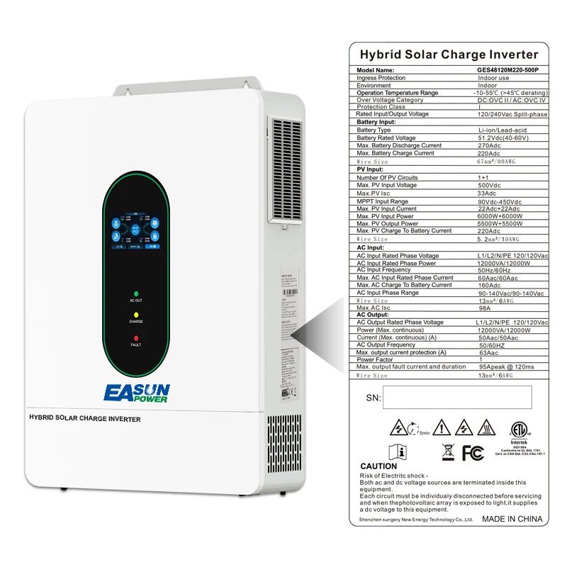 EASUN POWER 120V/110V 12KW hybrid solar inverter 48V photovoltaic split inverter with built-in 200A parallel solar charging control US warehouse