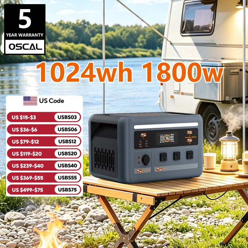 (Oscal PM1800se) 1800W Solar Generator, 1024Wh LiFePO4 Power Station