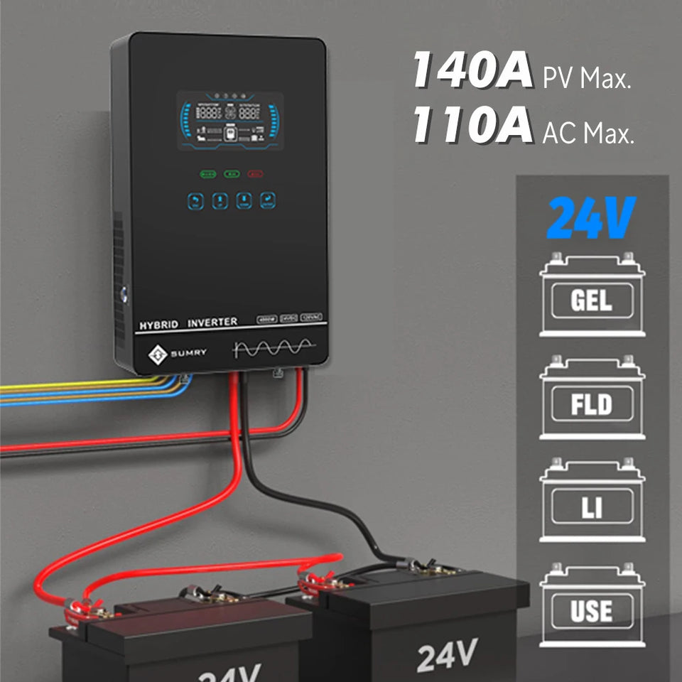 SUMRY Hybrid Solar Inverter 4000w 24V 140A Over-load Protection Pure Sine Wave Solar Inverter 5600W MPPT Solar Charger