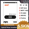 MUST PV1800 ECO 2KW 12V 3KW 24V 5.5KW 48V Home Hybrid Solar Inverter MPPT 100A Max PV 450V Double Output Off Grid Solar System