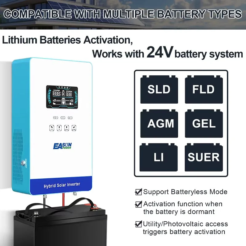 EASUN POWER 4KW 24v Power Solar Inverter Off Grid 110/120v Pure Sine Wave MPPT Solar Charger Power Home Inversor  LCD Display inversores híbridos solares US warehouse