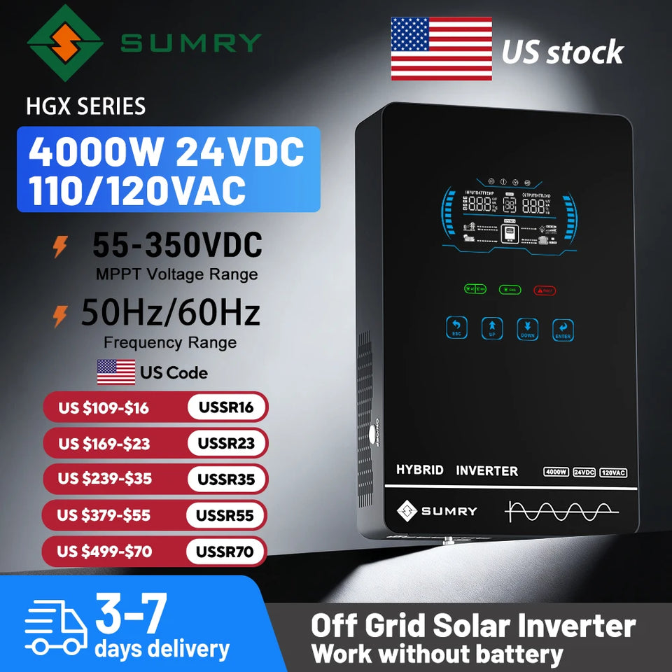 SUMRY Hybrid Solar Inverter 4000w 24V 140A Over-load Protection Pure Sine Wave Solar Inverter 5600W MPPT Solar Charger
