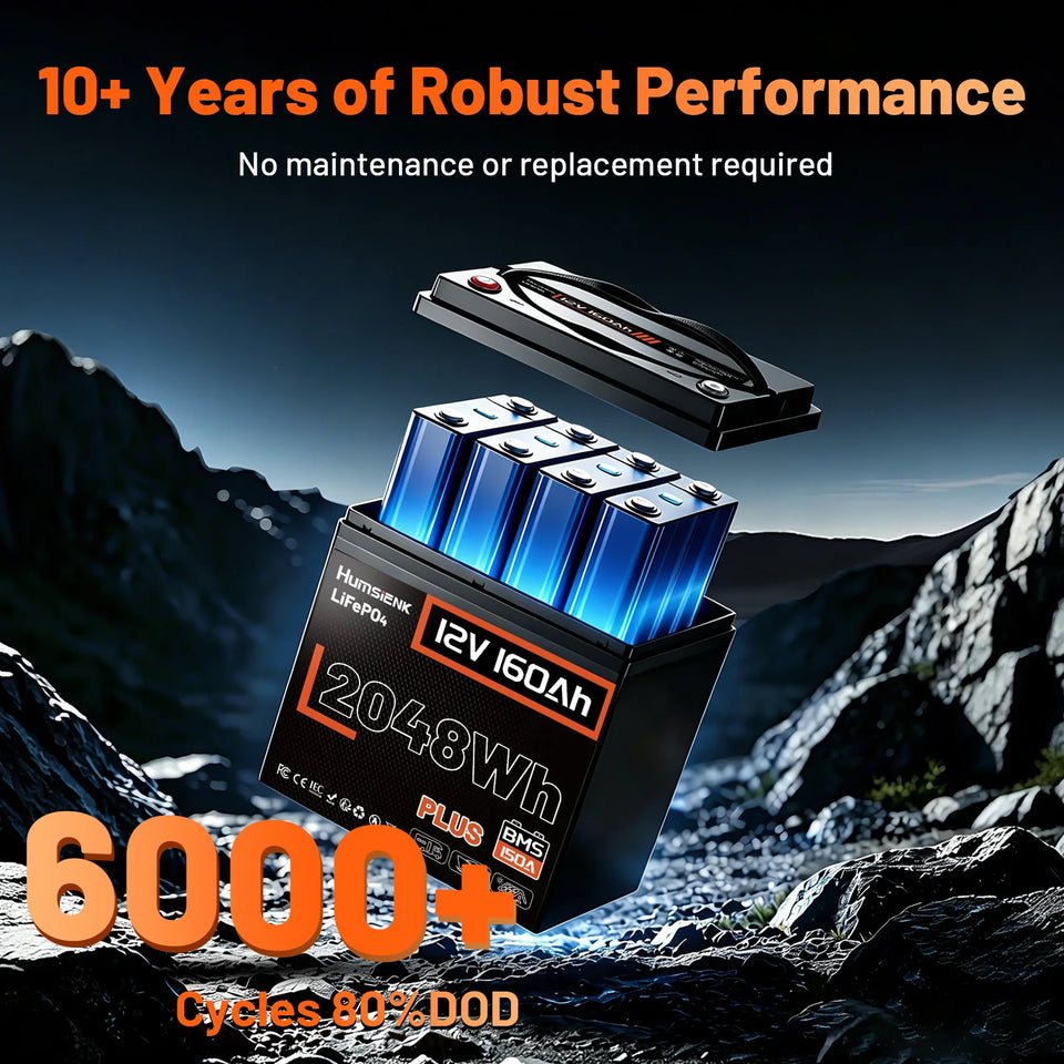 Humsienk 12V 160Ah LiFePO4 2 PACK Battery Built-in 150A BMS Deep Cycles MAX. 8192 Wh For RV/ Camping/ Solar Energy Storage/ Fish