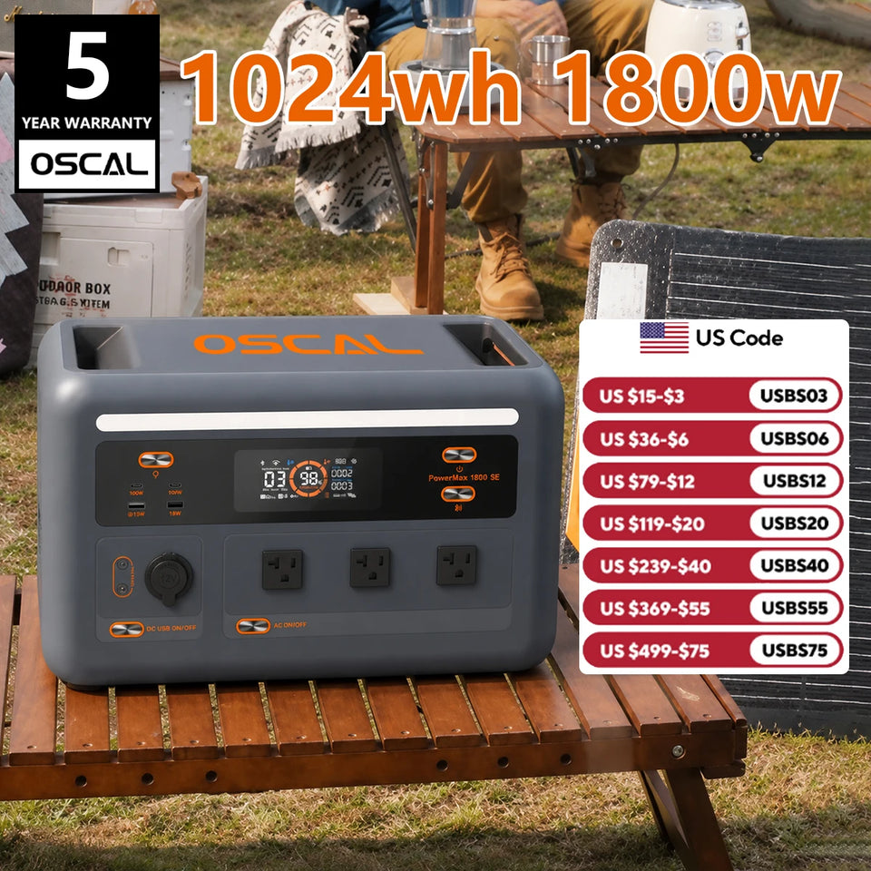 (Oscal PM1800se) 1800W Solar Generator, 1024Wh LiFePO4 Power Station