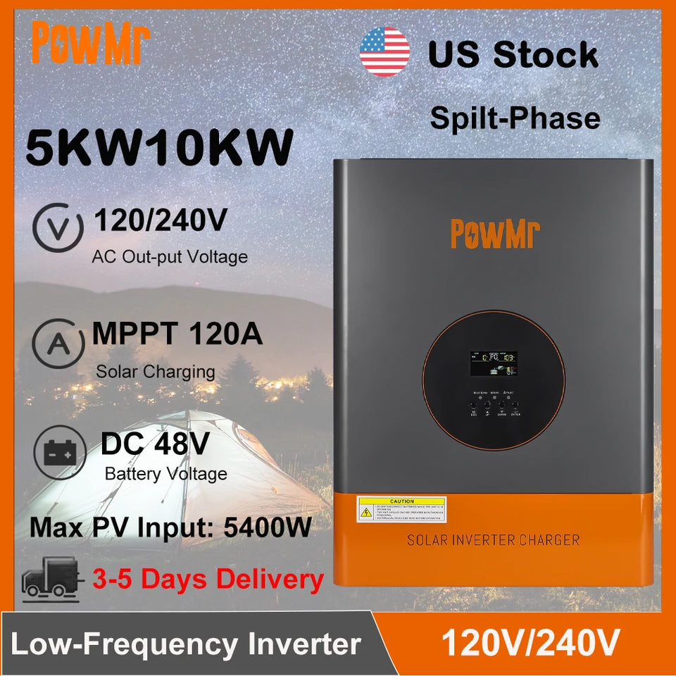 PowMr 5KW 10KW 48V Spilt-Phase Hybrid Inverter 120V/240V Low-Frequency Inversor 120A MPPT Controller Max PV 5400W fit LifePo4 Batteria for Home