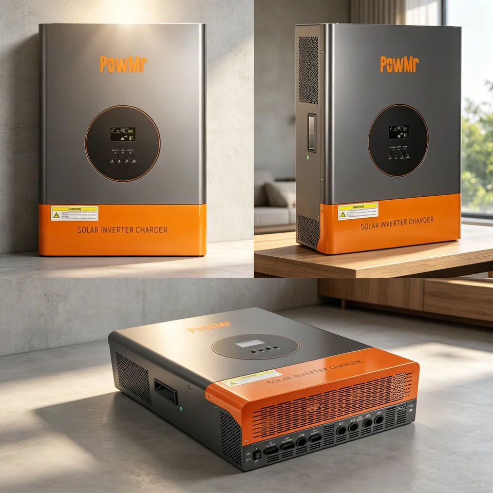 PowMr Low Frequency 48V Solar Inverter Charger 5KW 10KW Split Phase 110V/220V Pure Sine Wave Inverter with 105A MPPT Charging Current Built in BMS Comms AC/DC Dual Charge Protections for Industrial and Commercial Premises