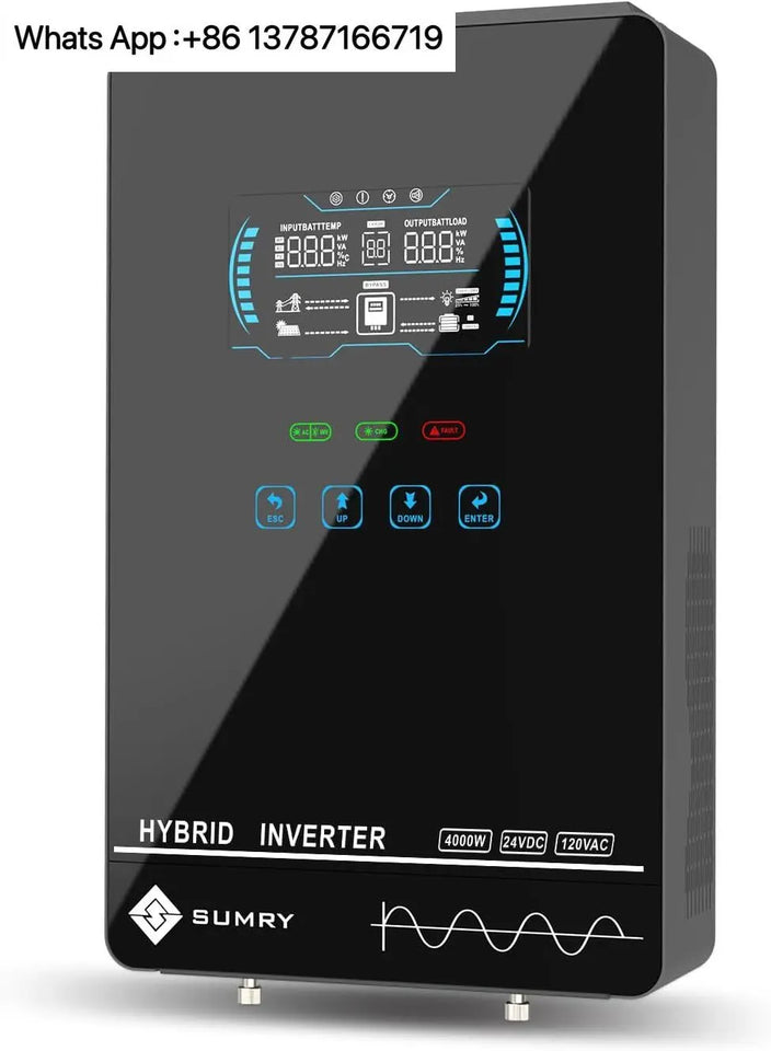 Sumry 4KW 110V 120V Hybrid Solar Inverter 24V 140A MPPT Charger Pure Sine Wave Home Inverter 6.25 Inch LCD Display