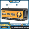 RVPOZWER 12V 300Ah 3840Wh Lithium LiFePO4 Battery 200A BMS for Golf Cart RV Marine Solar Panels Rechargeable Battery