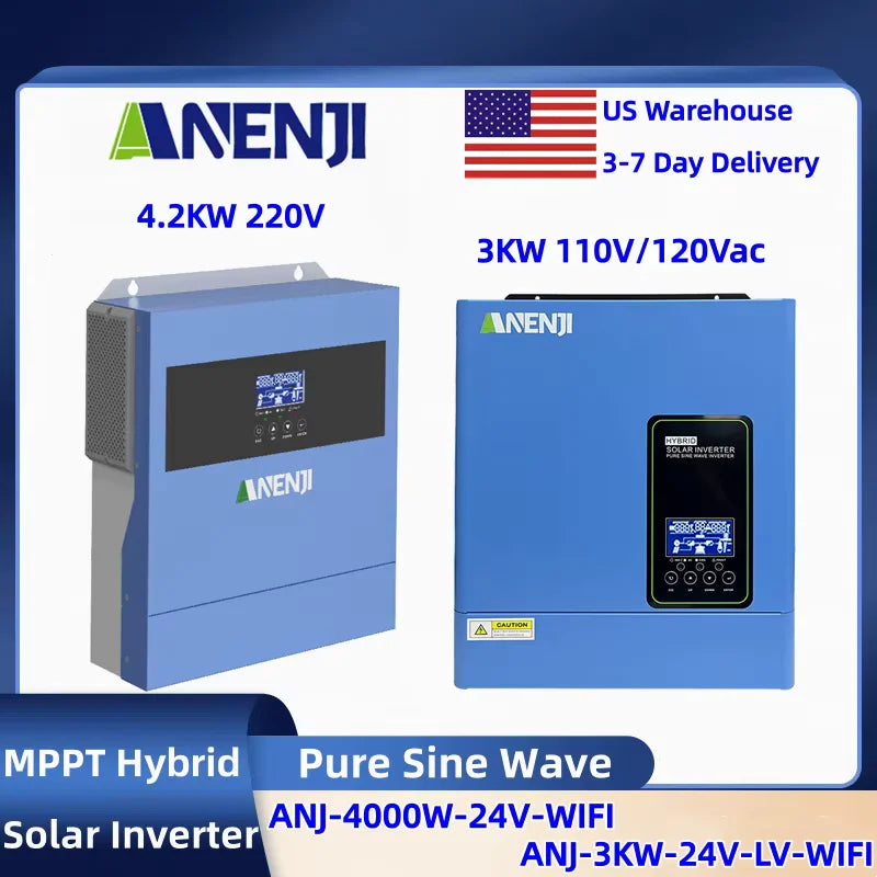 ANENJI 4.2KW 220v 3KW 110V Hybrid Solar Inverter Off Grid Inverter Built MPPT 100A Solar Charge Controller Fit Work Without Battery