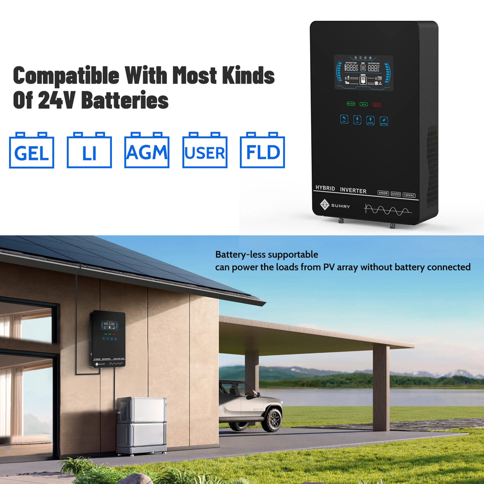 SUMRY Hybrid Solar Inverter 4000w 24V 140A Over-load Protection Pure Sine Wave Solar Inverter 5600W MPPT Solar Charger