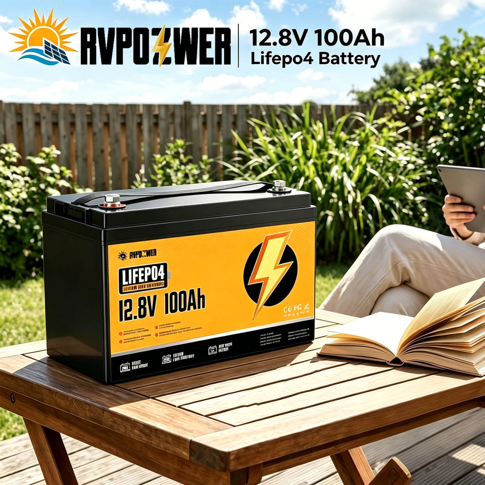 RVPOZWER 12V 100Ah Lithium Battery Nominal Capacity LiFePO4 1280Wh Battery 100A BMS Solar Portable Rechargeable 15000 Cycles for RV Applications Marine Travel Trailer Off-grid Application