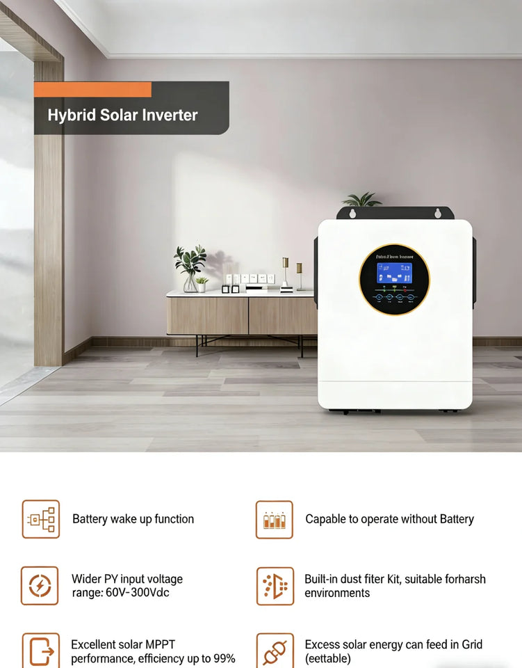 ECGSOLAX 6.5KW Hybrid Solar Inverter 48V 120V 240V With MPPT 100A Solar Charger Split Phase Pure Sine Wave Inverter Max PV 500V