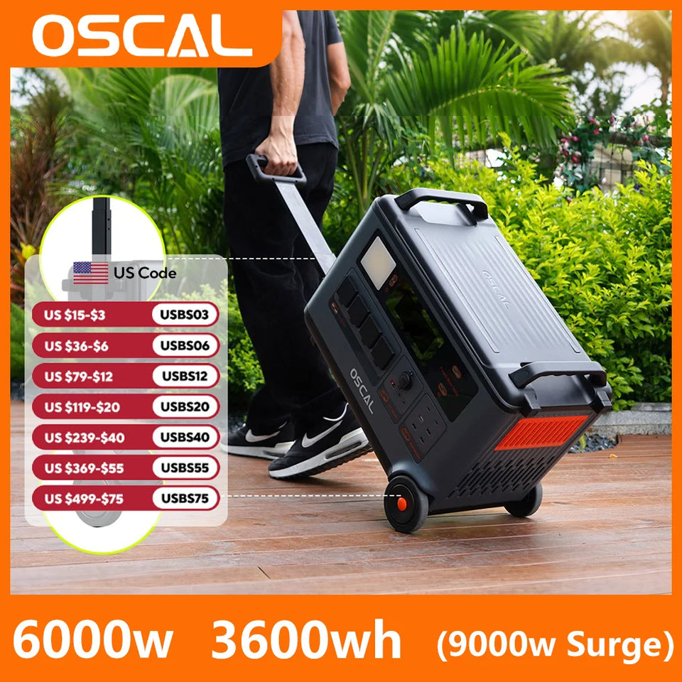 OSCAL PM6000 Portable Power Station 6000W,3600wh LiFePO4 Surge Solar Generator, 1.5H Fast Charge UPS for Home Backup Hurricane Blackout Camping Off-Grid