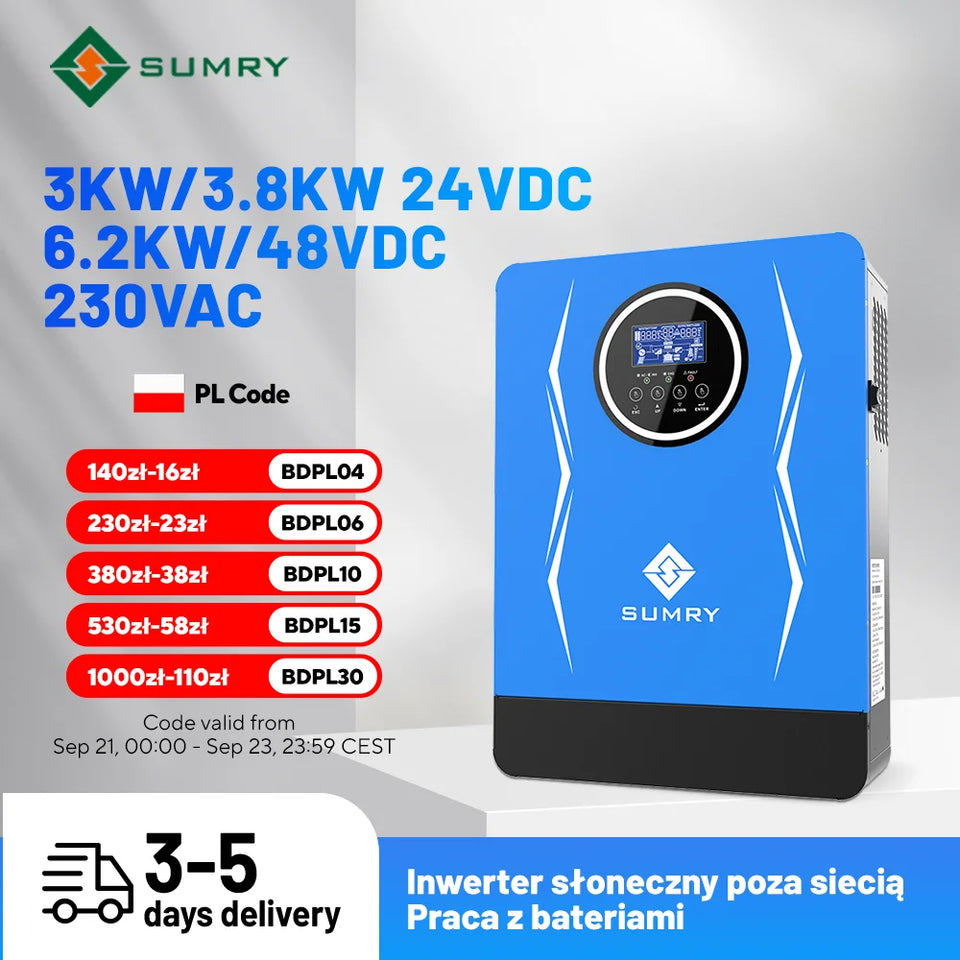 Sumry 3KW 3.8KW 6.2KW Solar Inverter 24/48V off Grid Pure Sine Wave MPPT Charge Controller