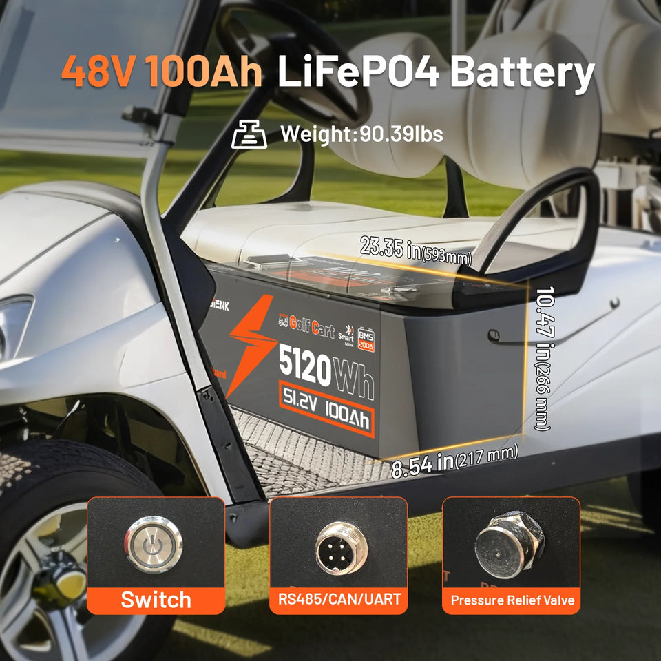 Humsienk 48V 100Ah LiFePO4 Battery Designed For Golf Cart 200A BMS 5120Wh Smart Bluetooth Monitor With 5-Year Warranty/ UL 1973