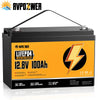 RVPOZWER 12V 100Ah Lithium Battery Nominal Capacity LiFePO4 1280Wh Battery 100A BMS Solar Portable Rechargeable 15000 Cycles for RV Applications Marine Travel Trailer Off-grid Application