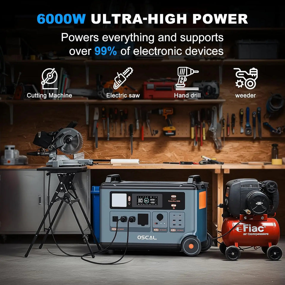 OSCAL PM6000 Portable Power Station 6000W,3600wh LiFePO4 Surge Solar Generator, 1.5H Fast Charge UPS for Home Backup Hurricane Blackout Camping Off-Grid