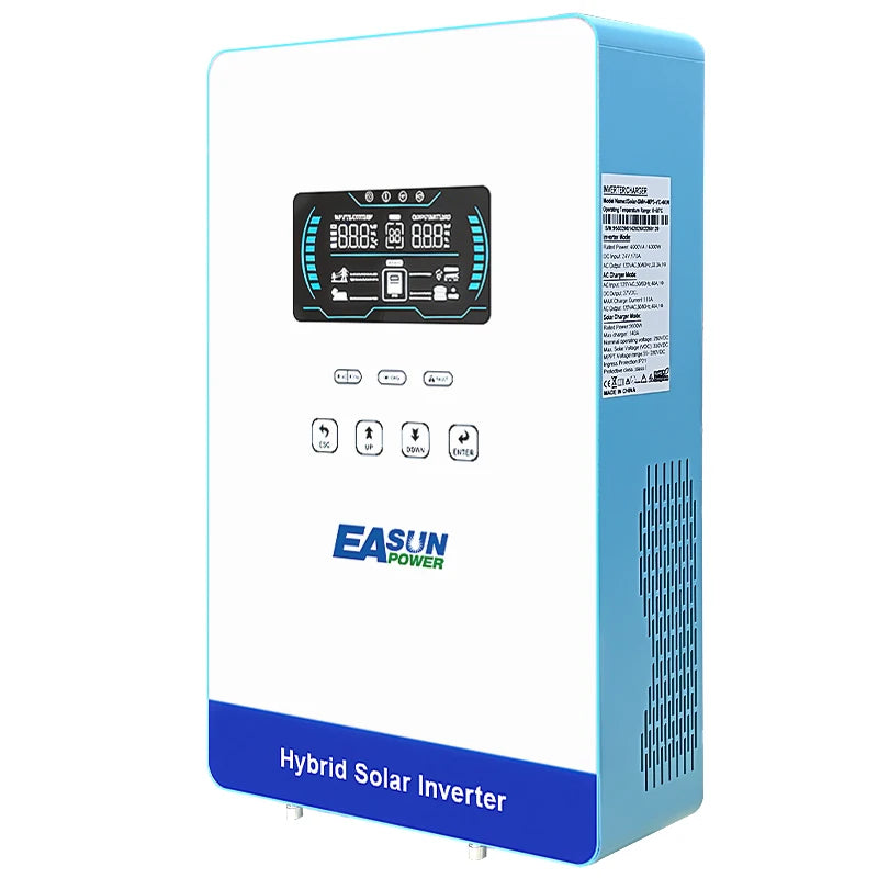 EASUN POWER 4000W 120V Off Grid Solar Inverter 24V 140A 5600W Pure Sine Wave Solar Inverter with 6.25 Inch LCD Display and Touchable Buttons Built-in 150A MPPT Hybrid Inverter US Household