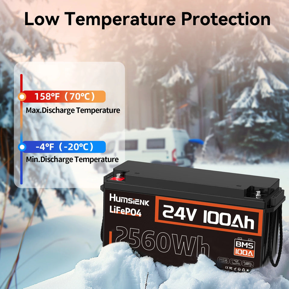 Humsienk 24V 100Ah LiFePO4 Battery 15000 Cycle 100A BMS UP 2560W For RV, Camper, Solar, Marine, Off-Grid,2-year warranty,UL 1973