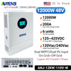 ANENJI Split Phase 12KW 48V Hybrid Solar Inverter 2 MPPT AC 120VAC 240VAC Pure Sine Wave Off Grid Tie MPPT 200A Solar Charger PV 500VDC Dual PV Input