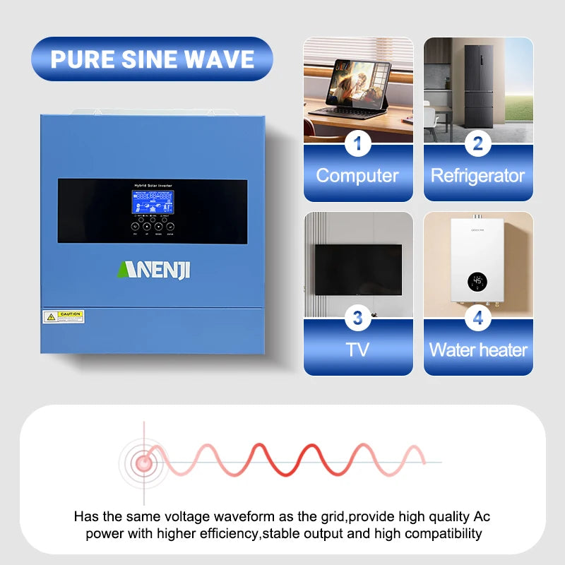 ANENJI 4.2KW 220v 3KW 110V Hybrid Solar Inverter Off Grid Inverter Built MPPT 100A Solar Charge Controller Fit Work Without Battery