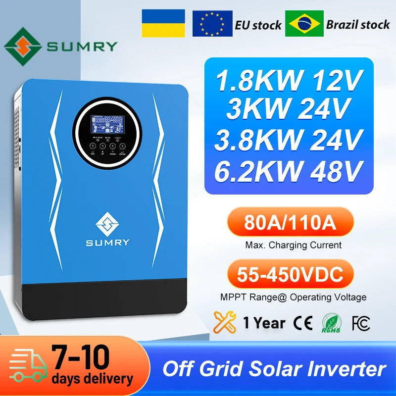 Sumry 3KW 3.8KW 6.2KW Solar Inverter 24/48V off Grid Pure Sine Wave MPPT Charge Controller
