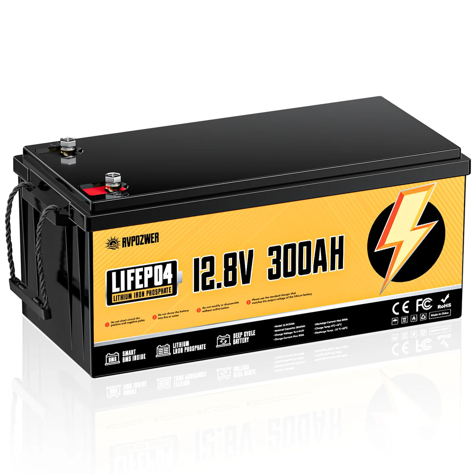 RVPOZWER 12V 300Ah 3840Wh Lithium LiFePO4 Battery 200A BMS for Golf Cart RV Marine Solar Panels Rechargeable Battery