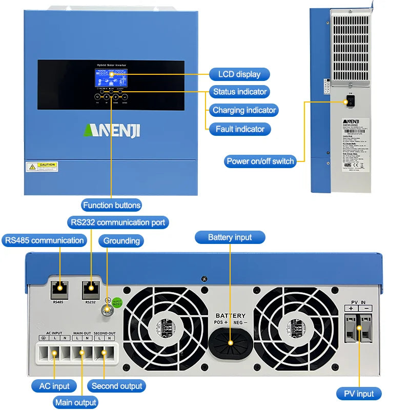 ANENJI 4.2KW 220v 3KW 110V Hybrid Solar Inverter Off Grid Inverter Built MPPT 100A Solar Charge Controller Fit Work Without Battery