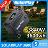SolarPlay Q3600 3600W Portable Power Station 3840Wh LiFePO4 Solar Generator, 2000W Solar Input, 1.5H Fast Charge, UPS, 15 Ports with TT-30, 30dB Quiet, Foldable Cart for Home Backup Camping RV Off-Grid
