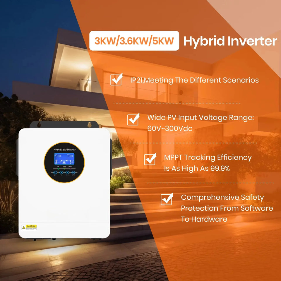 ECGSOLAX 6.5KW Hybrid Solar Inverter 48V 120V 240V With MPPT 100A Solar Charger Split Phase Pure Sine Wave Inverter Max PV 500V