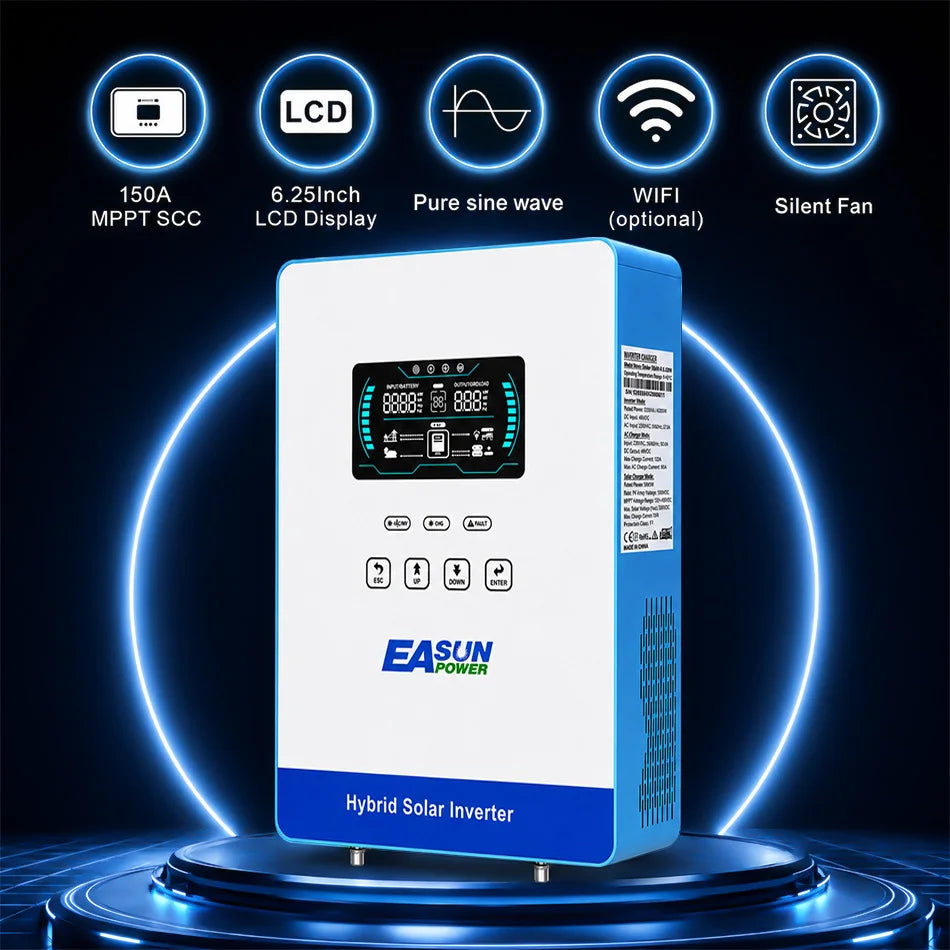 EASUN POWER US Hybrid Inverter 4KW 24V 140A MPPT Solar Charger Pure Sine Wave Inverter for Home 6.25 Inch LCD Display Household