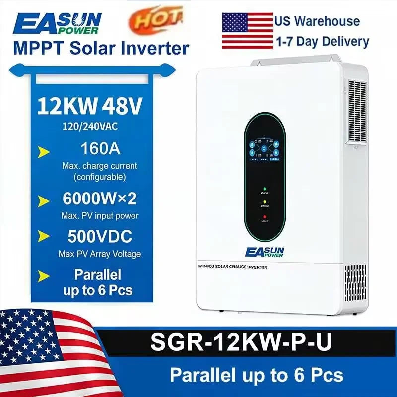 EASUN POWER 120V/110V 12KW hybrid solar inverter 48V photovoltaic split inverter with built-in 200A parallel solar charging control US warehouse